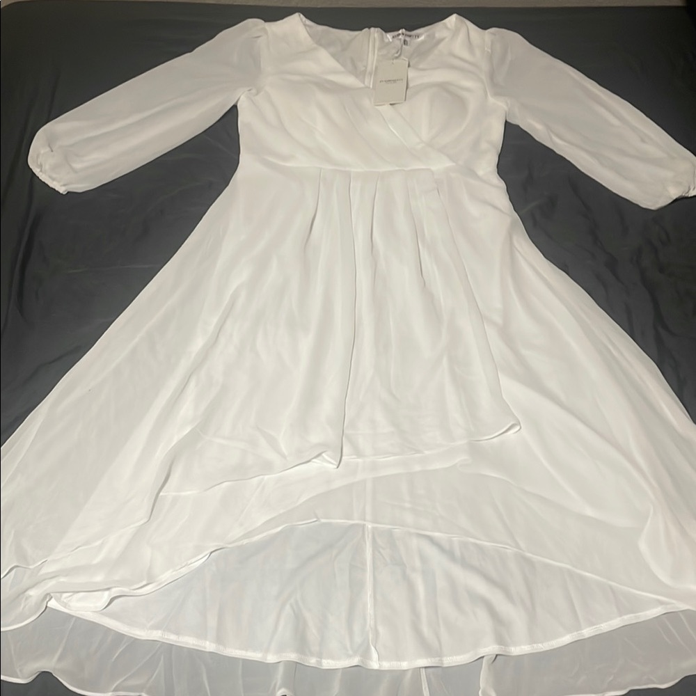 Ever Pretty White Pleated Tiered Long Sleeve Dress